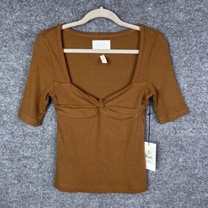 NEW Citizens of Humanity Parie Twist Top, Ribbed Knit, Square Neck, Malt Ball, M